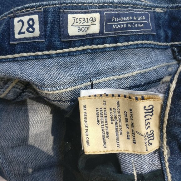 Miss Me embroidered pocket 98%cotton darkwash low midrise Bootcut Jeans w28 Boho - Picture 7 of 10